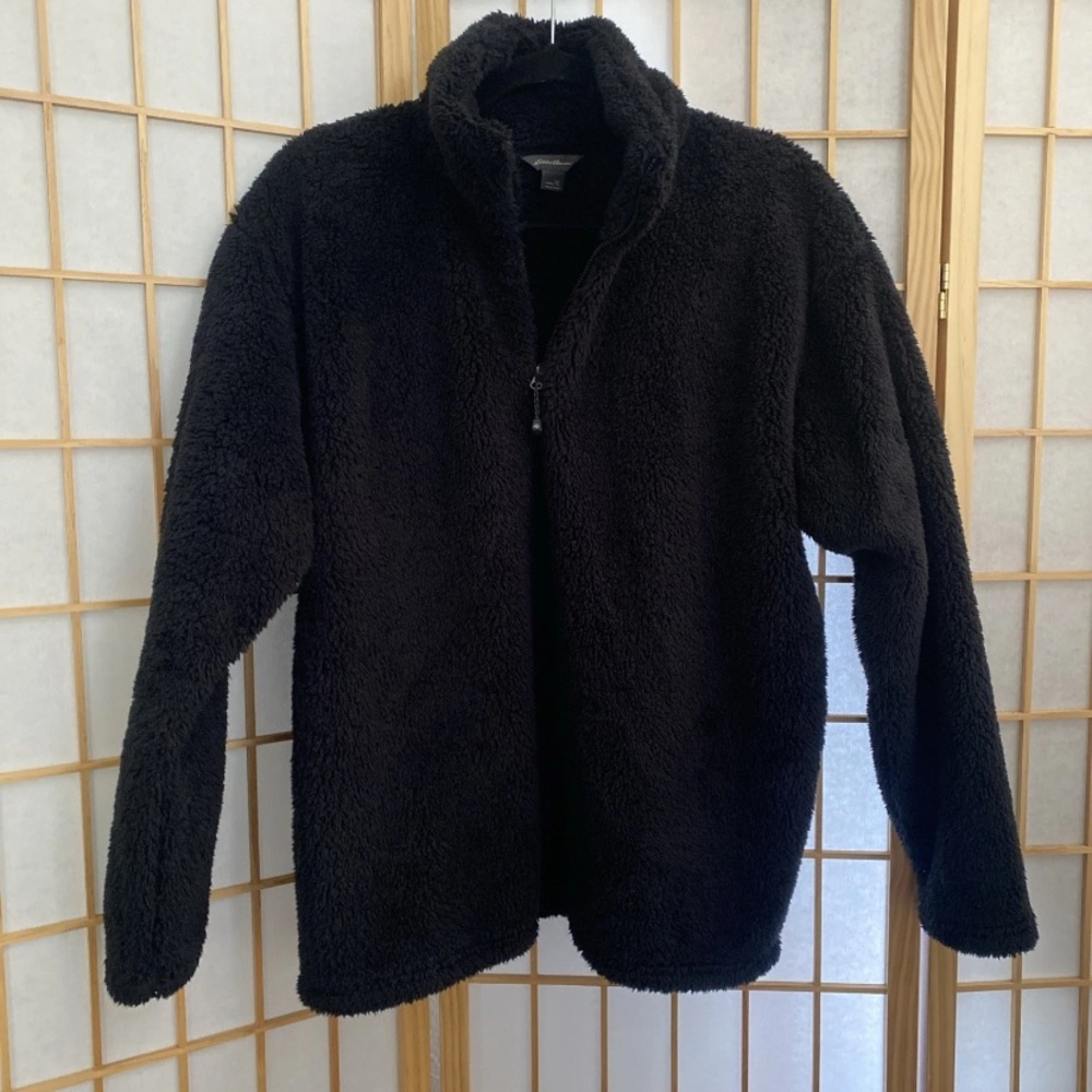 Eddie Bauer Women’s Black Sherpa 1/4 Zip Plush Fleece Pullover, XL
